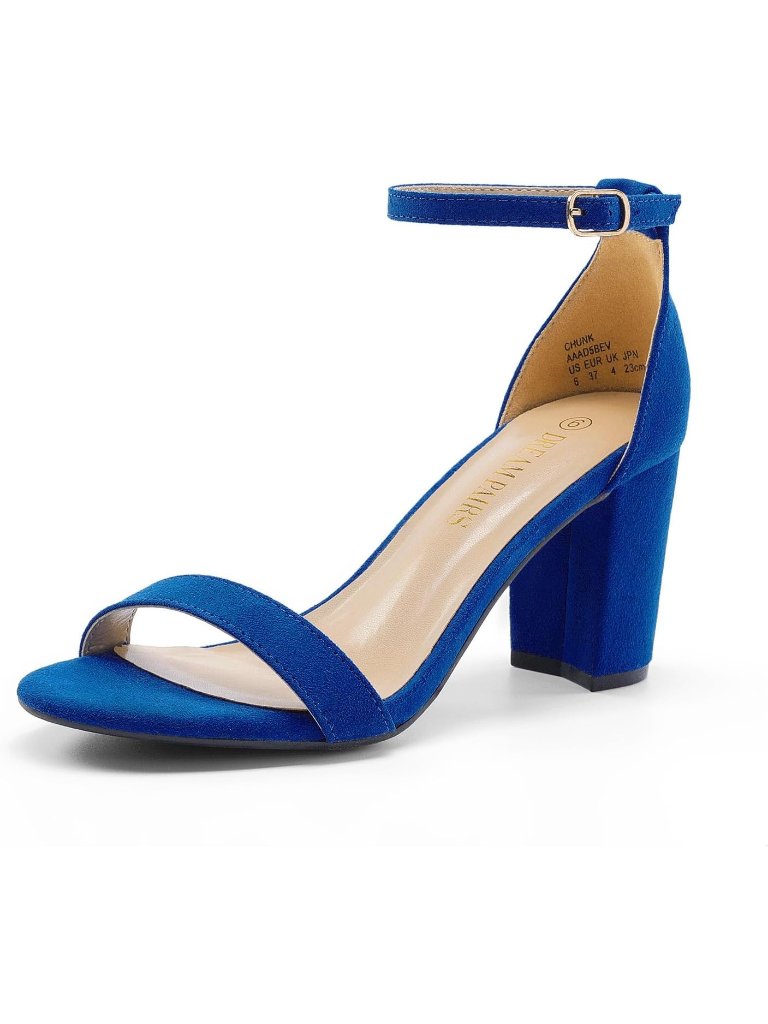 Dream Pairs Women's Royal Blue Chunk Low Heel Comfortable Pump Sandals Shoes